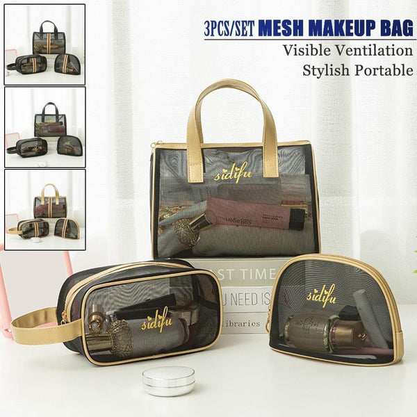 3Pcs/Set Mesh Makeup Bag